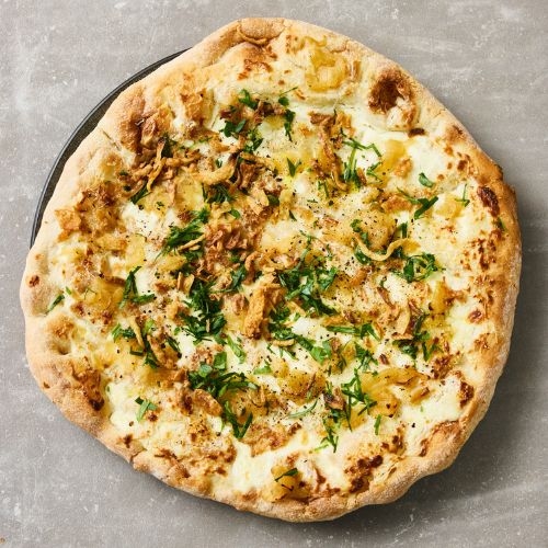 Hvid pizza med l&oslash;g